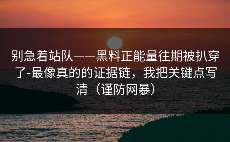 别急着站队——黑料正能量往期被扒穿了-最像真的的证据链，我把关键点写清（谨防网暴）
