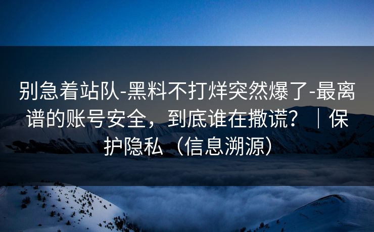 别急着站队-黑料不打烊突然爆了-最离谱的账号安全，到底谁在撒谎？｜保护隐私（信息溯源）