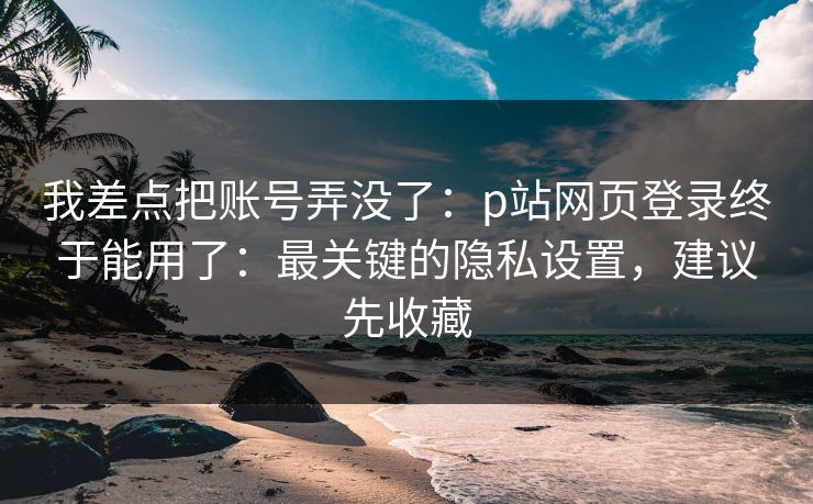 我差点把账号弄没了：p站网页登录终于能用了：最关键的隐私设置，建议先收藏