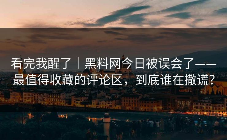 看完我醒了｜黑料网今日被误会了——最值得收藏的评论区，到底谁在撒谎？